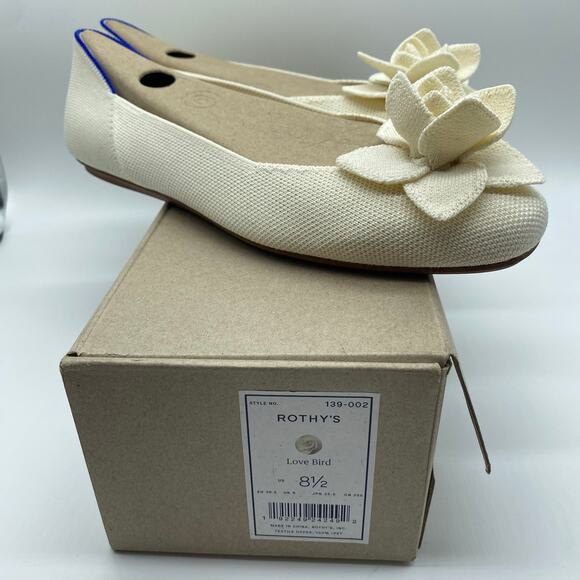 NIB Rothy's The Pedal Square Ballet Flats Cream Love Bird Slides Women size 8.5 - Picture 2 of 10